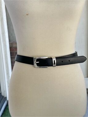 Black Leather Belt with Silver Buckle